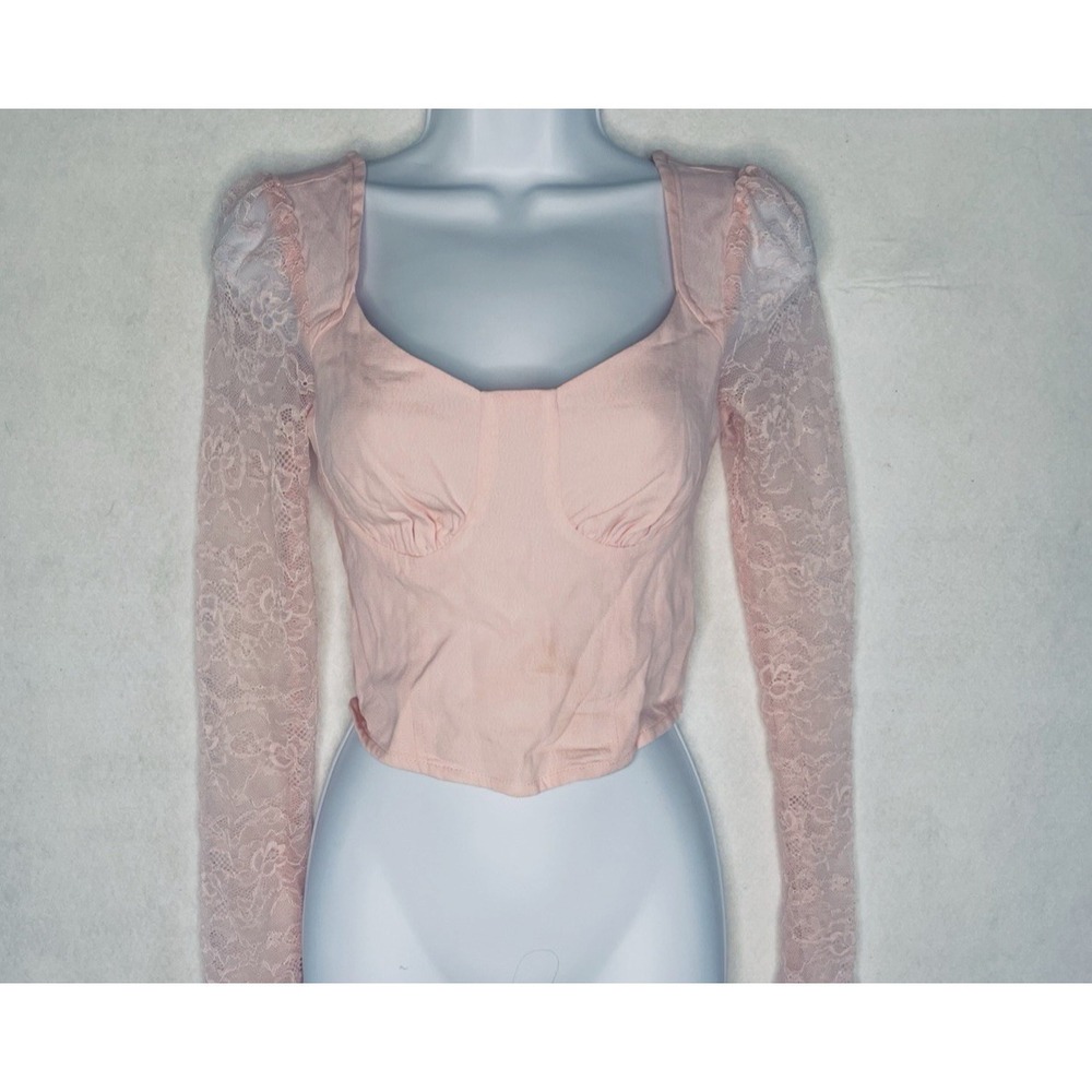 Pink Lace Fairy Coquette Corset Bustier Sweetheart Neckline Crop Top XXS Fairy